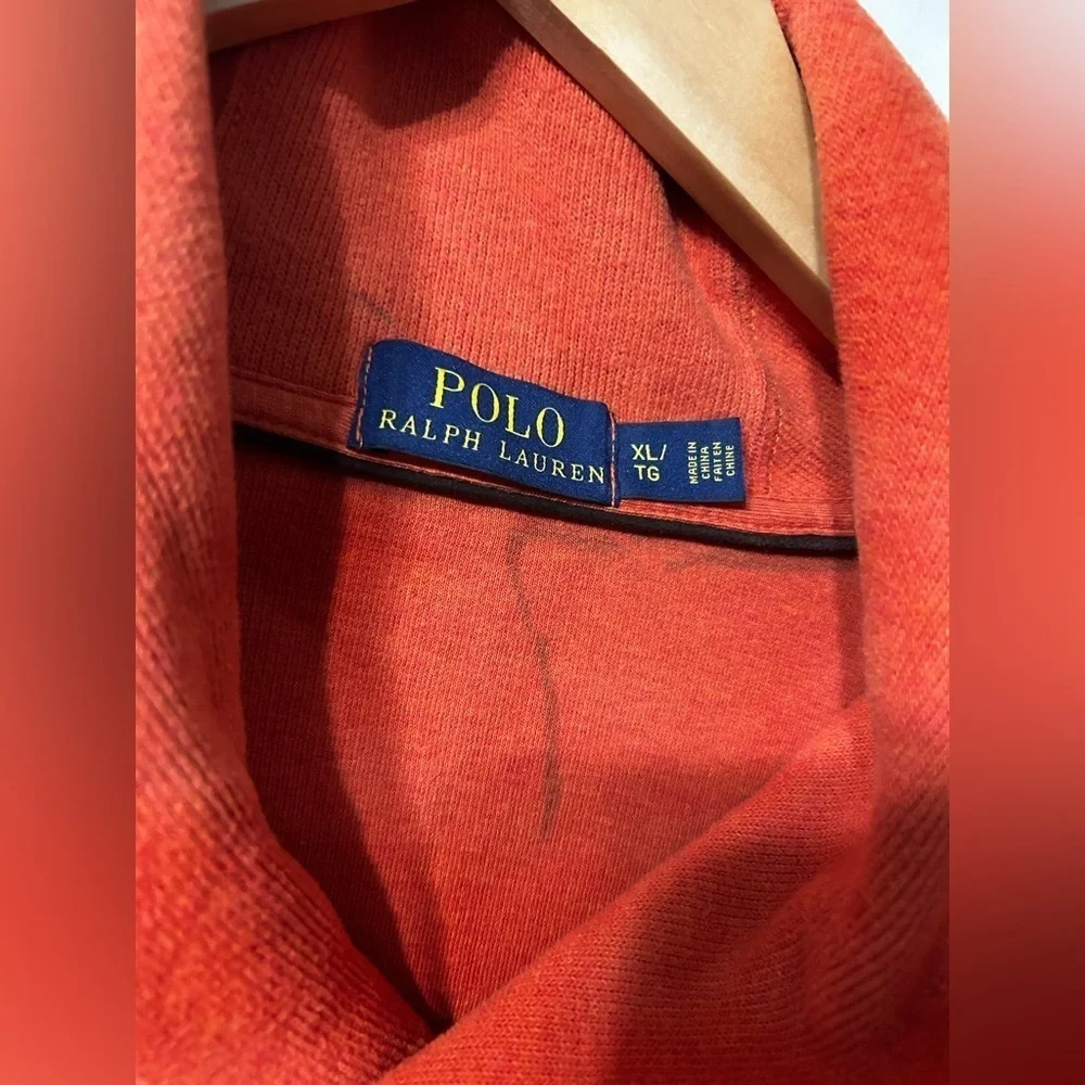 Polo Ralph Lauren Mens  Shawl Neck Cotton Sweater Orange green pony